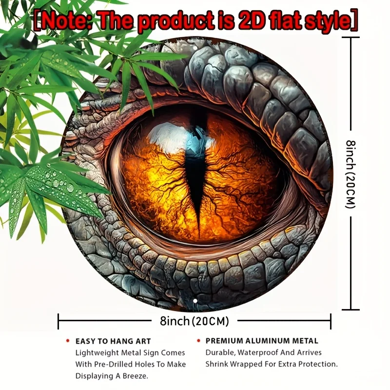 [2D Flat] 1pc Dragon'S Eye 2D Flat Metal Sign - Round Aluminum Wall Art with Intricate Scales & Mystical Design, Perfect for Bed