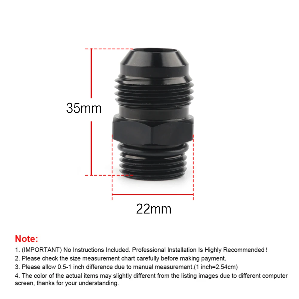AN10 Male to ORB-8 Female Adapter, 6061 Billet Aluminum Fitting, Black Hose Connector for Racing Fuel Oil Transmission Lines