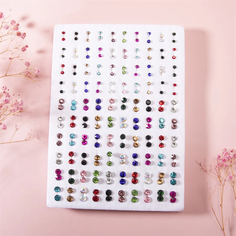 100Pair Women Acrylic Crystal Small Stud Earrings Set Girls Child Heart Star Animal Moon Plastic Geometric Earring Jewelry Gifts