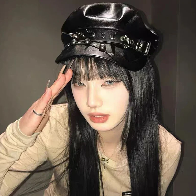 

Оригинальный субкультурный берет в стиле Харадзюку Y2K для девушек, женская готическая кепка в стиле Лолита, готическая кепка в стиле Харадзюку с черепами и шипами, панк-кепка, унисекс панк-шляпа в стиле стимпанк