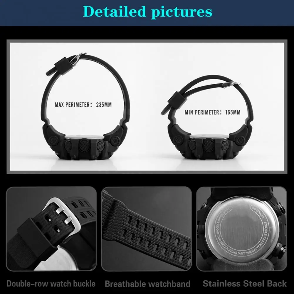 Men Digital Watch Week Display Date Precise Electronic Watch Portable LED Stopwatch Sports Wristwatch For Fitness