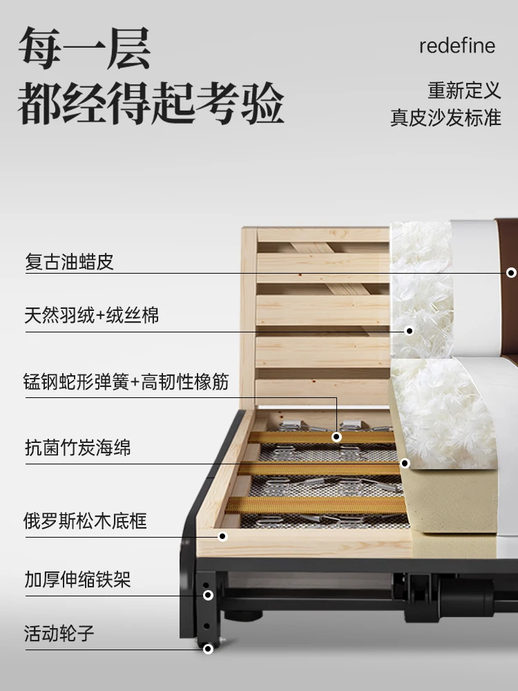 أريكة كهربائية فرنسية كلاسيكية لغرفة المعيشة قابلة للتعديل وقابلة للسحب ومسند ظهر عالي وسرير أريكة من الجلد الشمعي الزيتي القديم #3