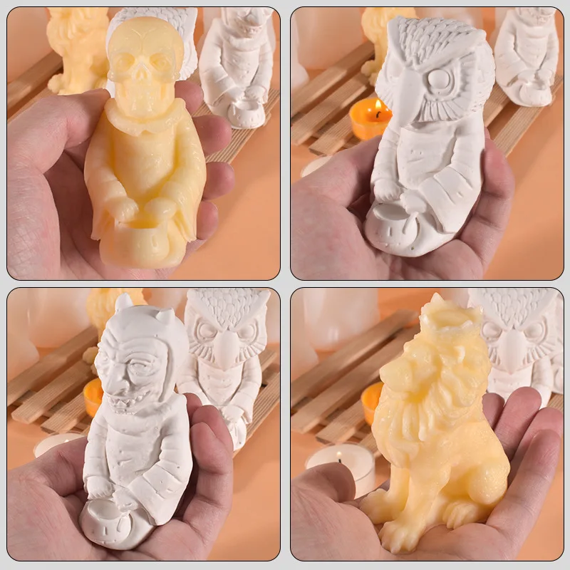 3D Skull Zombie Candle Silicone Mold Owl Silicone Molds for Candles Lion Ghost Candle Making Kit Handmade Resin Mould DIY