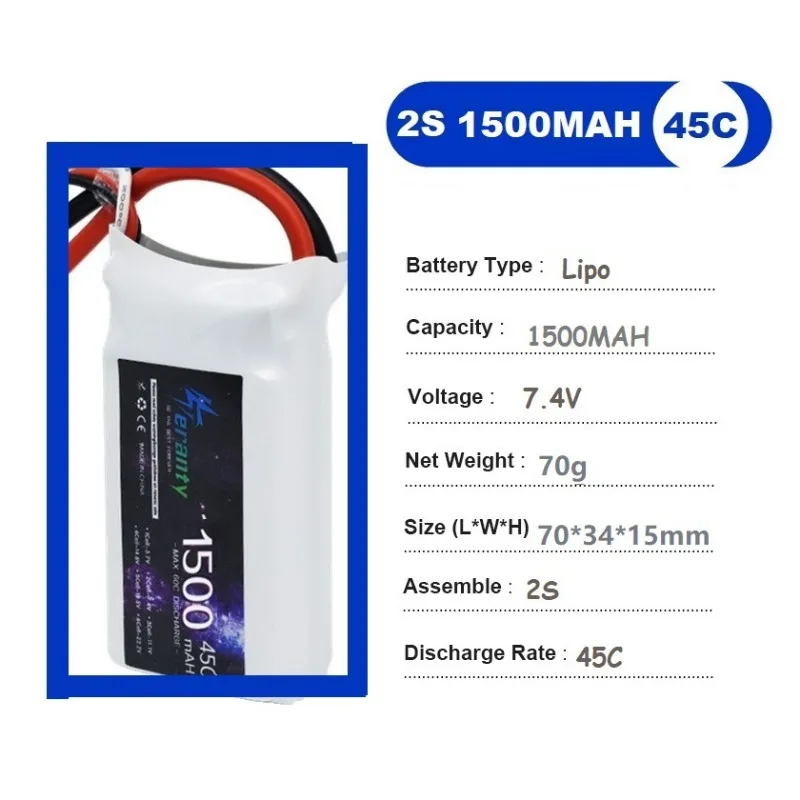 1500mAh 45c 2S 7.4v Model Aircraft Battery for Drone toy planes Replacement Rechargeable Battery for RC Model Aircraft
