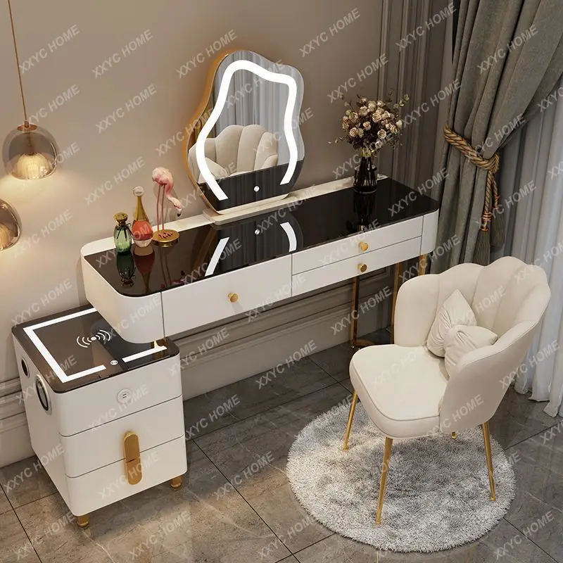 Dressing Table with Smart Wireless Charging Nordic Luxury Bedroom Multifunctional Makeup Table with Sound Cloud Mirror