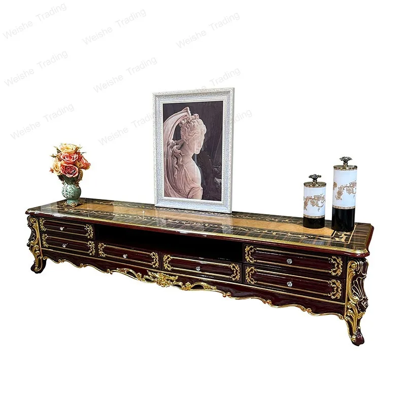 European neoclassical small apartment living room background cabinet solid wood bedroom burgundy floor cabinet