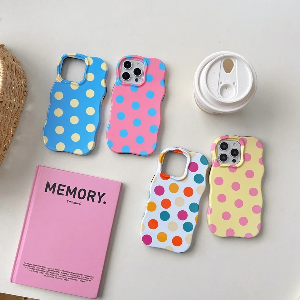 

2in1 Color Collision Circular Dots Wave Point Wave Border Shockproof Protective Phone Cover Case for iPhone 16 15 14 13 Pro Max