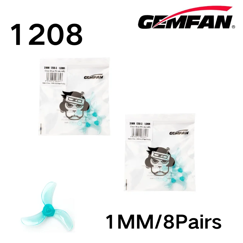 Gemfan 31mm propeller 3-blads 1208 4-blads 1209 gat 0,8mm 1,0mm 1,5mm voor 25000kv motoren, FPV freestyle, Tinywhoop, 8 paar