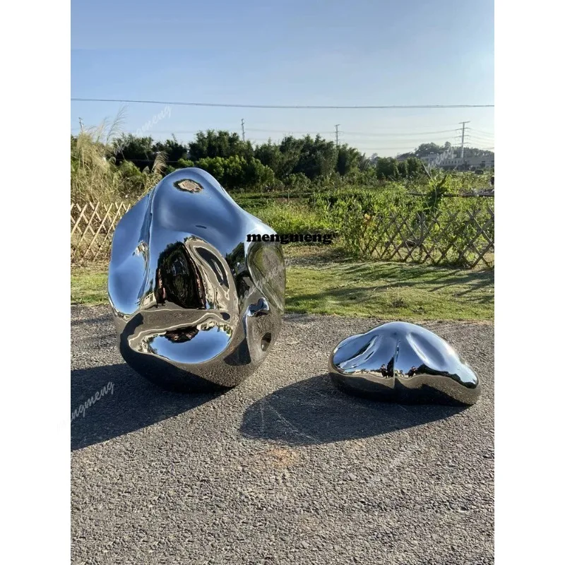 Stainless steel shaped pebble sculpture courtyard outdoor garden landscape Taihu stone creative abstract art decoration