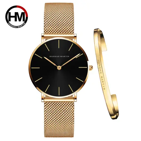 Women bracelet watch with quartz movement and rose gold mesh Hannah Martin