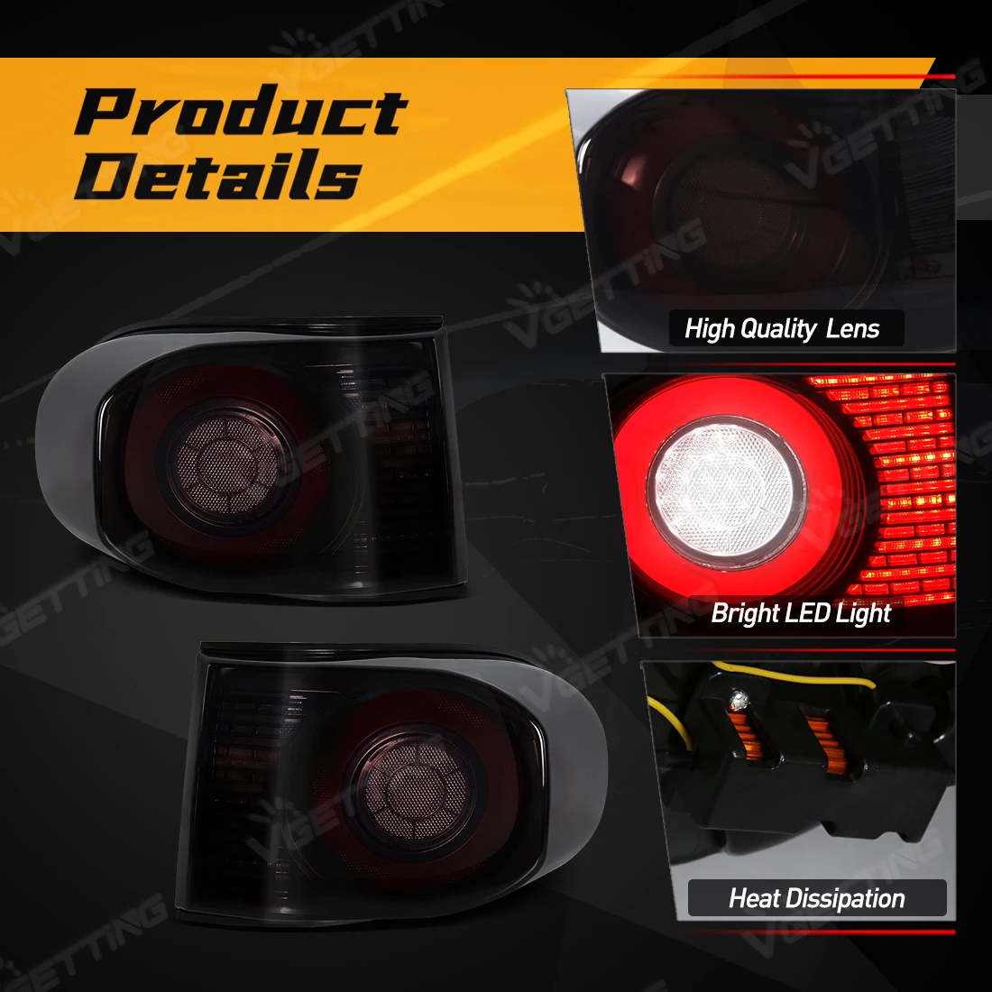 2PCS Tail Lamps For Toyota FJ Cruiser 2007-2020 Rear Running Brake Reverse Turn Signal Tail Light Car Accessories Taillights