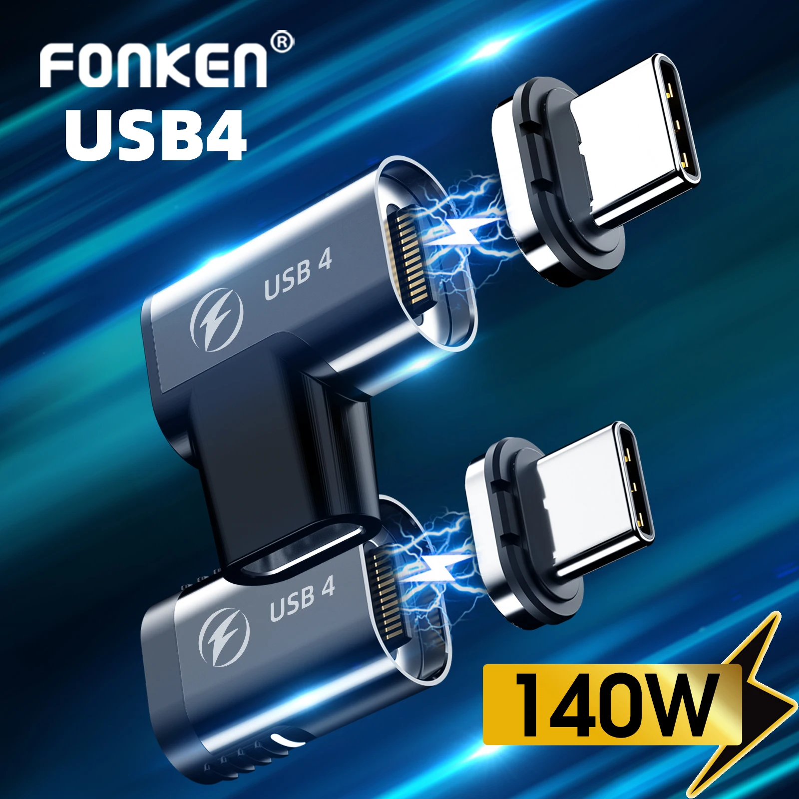 Fonken Usb Type C Магнитный Кабельный разъем 8K @ 60 Гц 140 Вт 40 Гбит/с USB C для быстрой зарядки передачи данных OTG адаптер USB4.0