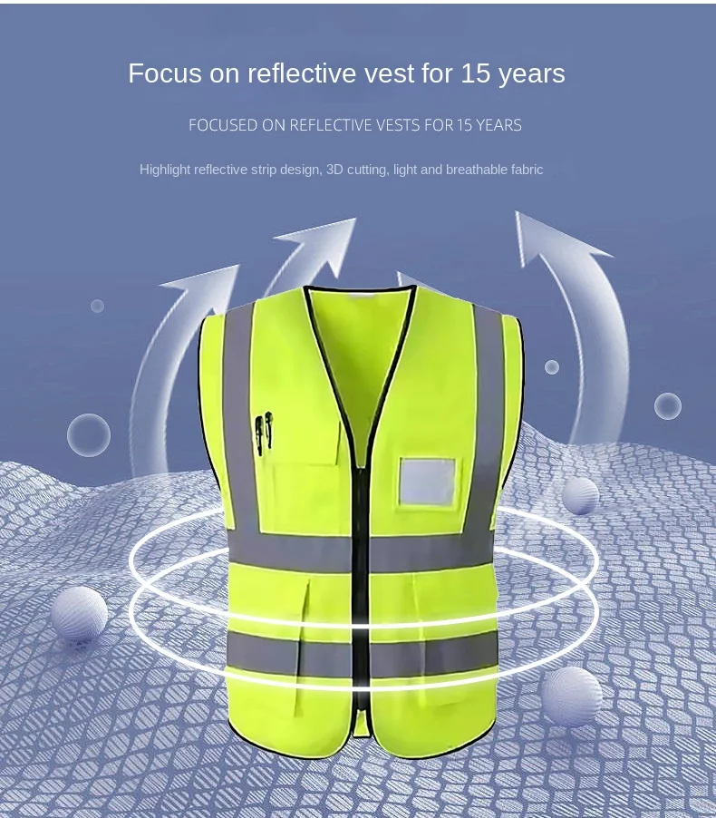 Reflecterende Vest Groothandel Met Meerdere Zakken, Geel Reflecterend Veiligheidsvest, Constructie Rits, Reflecterend Vest