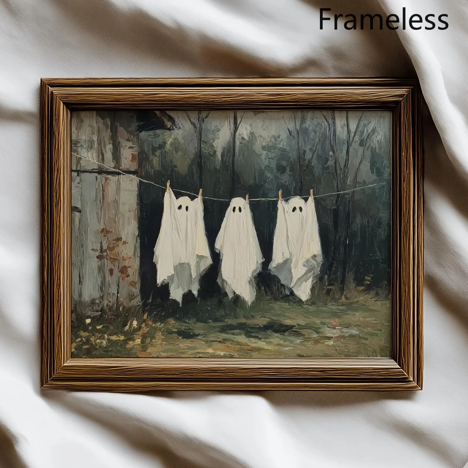 2D Flat, 2D Flat, 1pc Frameless Canvas Poster, Gothic Art, Fun Clothesline Print, Halloween Themed Poster, Wall Art Canvas Pa