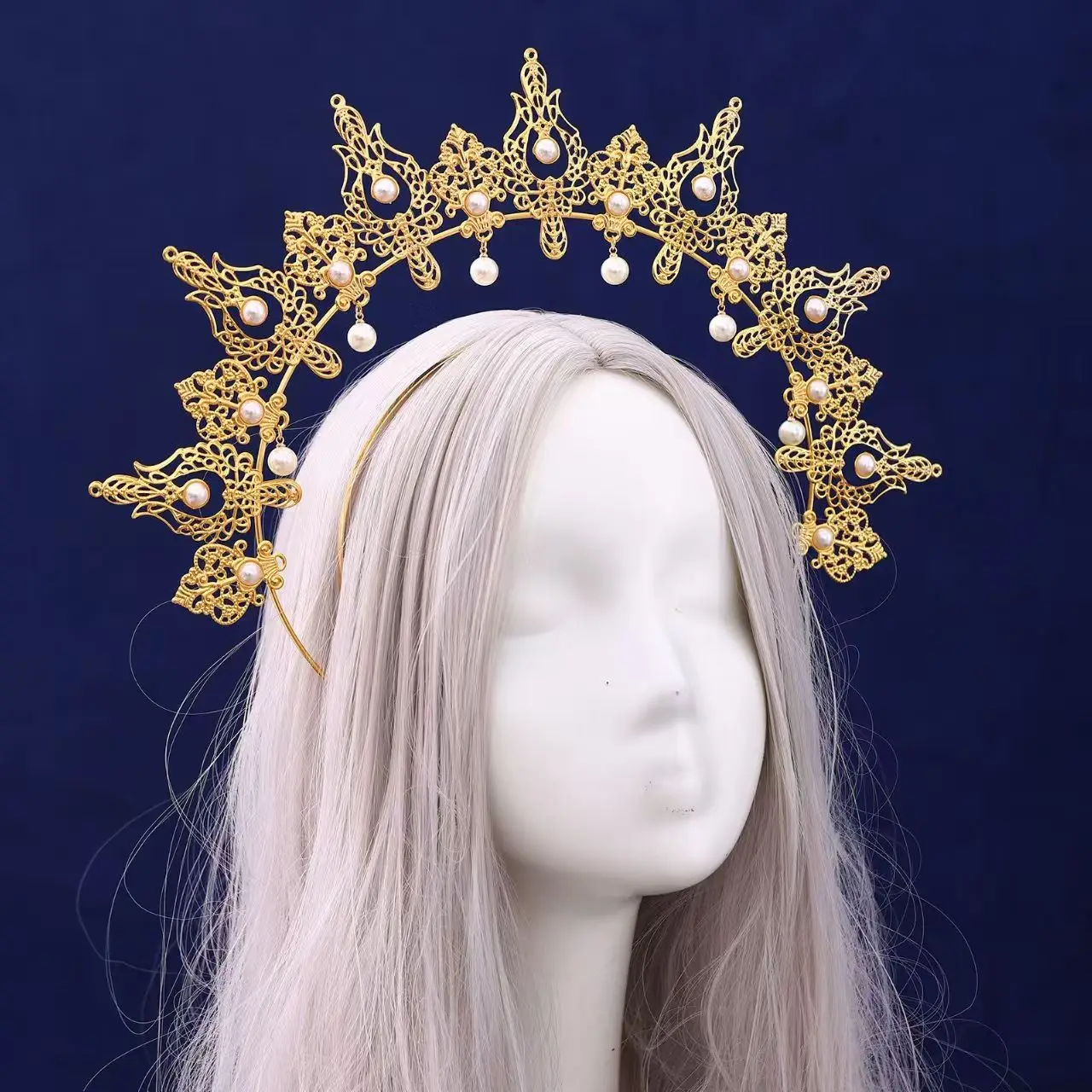 1pc Trendy Divine Halo Crown Baroque Neutral Tiara Party Banquet Holiday Exaggerated Eye-Catching Women Hair Accessory Crown