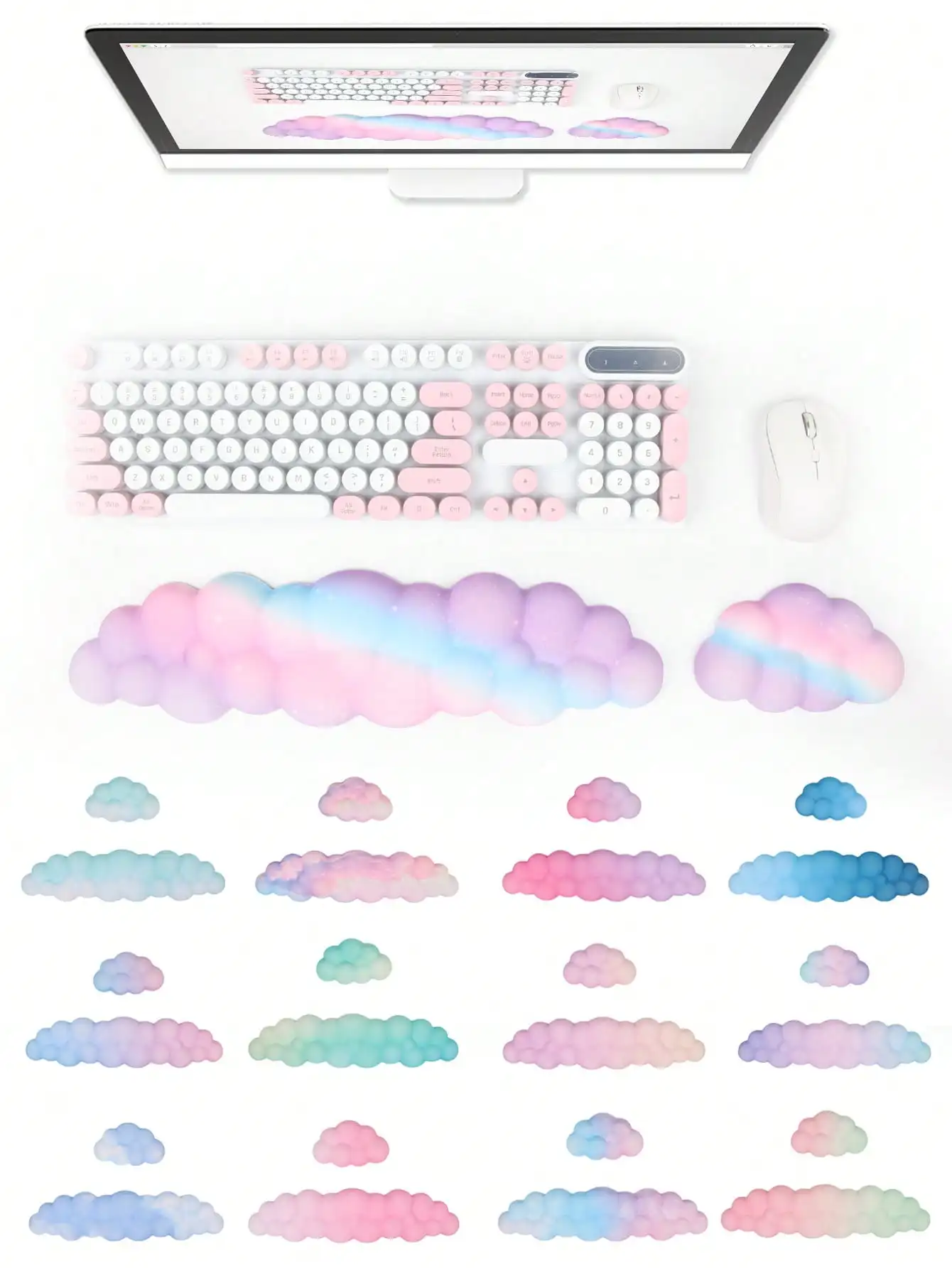 Reposamuñecas en forma de nube con base antideslizante, reposabrazos ergonómico en forma de nube para teclado, conveniente para escribir, jugar o usar con el portátil.