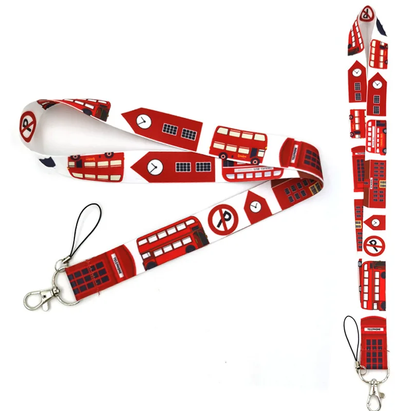 British life london bus Couple Keychain Lanyards Id Badge Holder ID Card Pass Gym Mobile Phone Badge Holder Key Straps