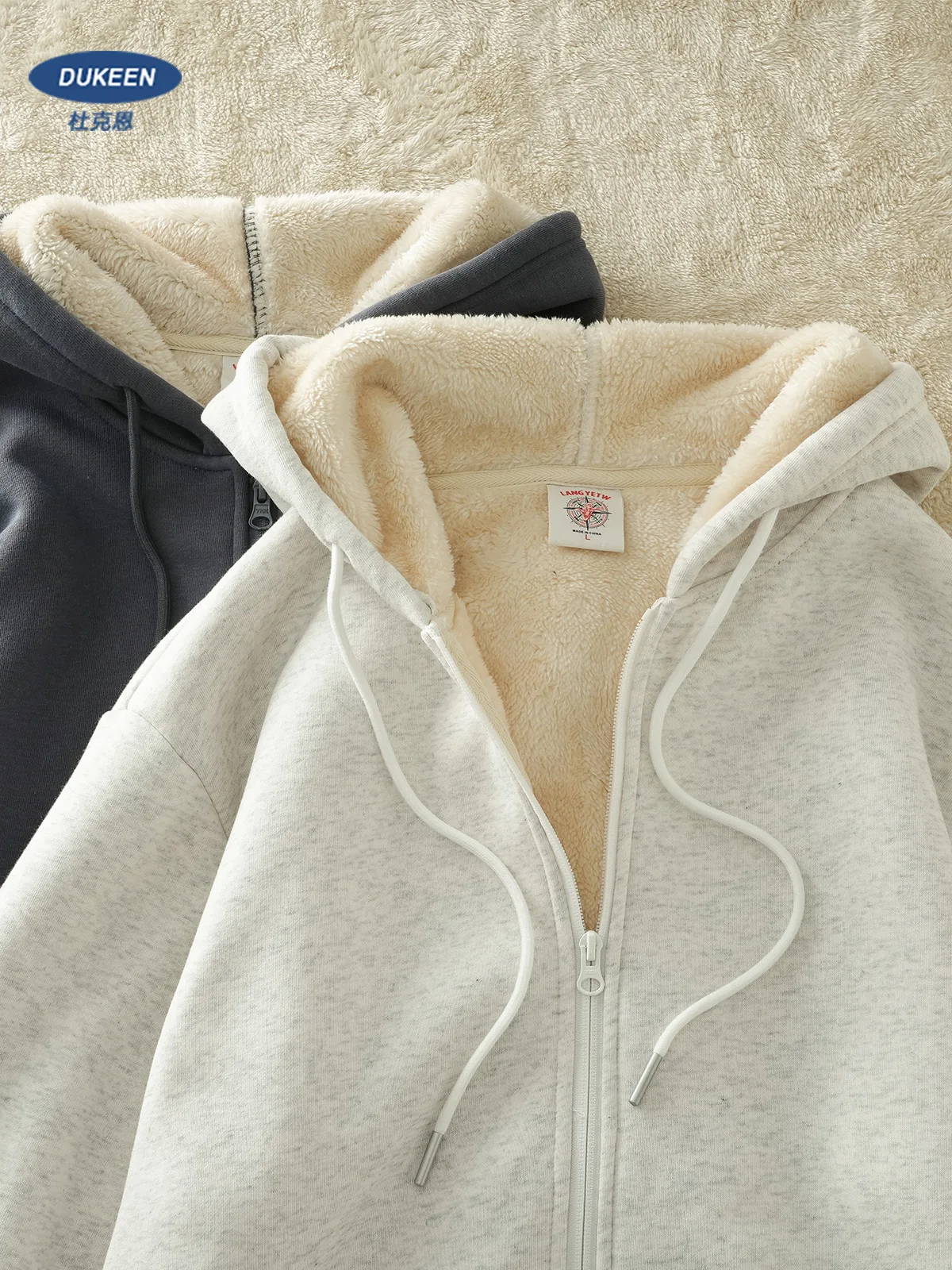 Dukeen-パッド付きメンズフリースパーカー、カジュアルコート、特大の服、無地、壊れた、ベーシックジッパー、和風、冬