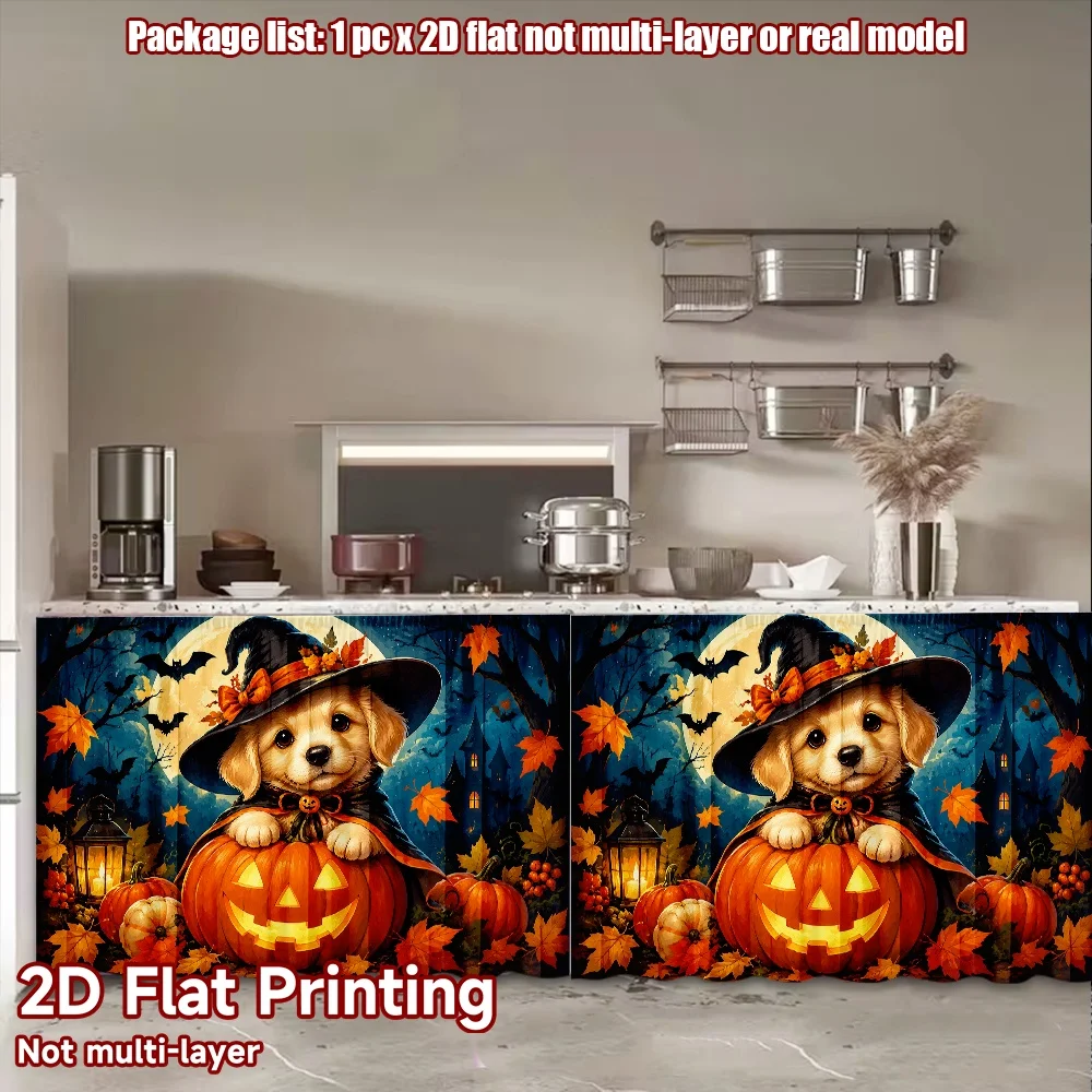 2D flat 1pc French romantic style Halloween Pup in Pumpkin Digital printing Kitchen half-length curtains, shoe rack_cabinet