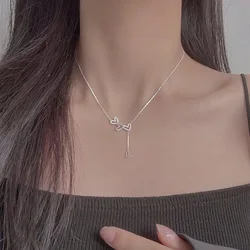 Collar de corazón hueco de Plata de Ley 925 para mujer, colgante de borla de diamante brillante, cadena de clavícula, accesorios de joyería de boda