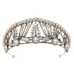 Baroque Vintage Bronze Black Crystal Pearls Bridal Tiaras Crown Rhinestone Pageant Diadem CZ Headbands Wedding Hair Accessories