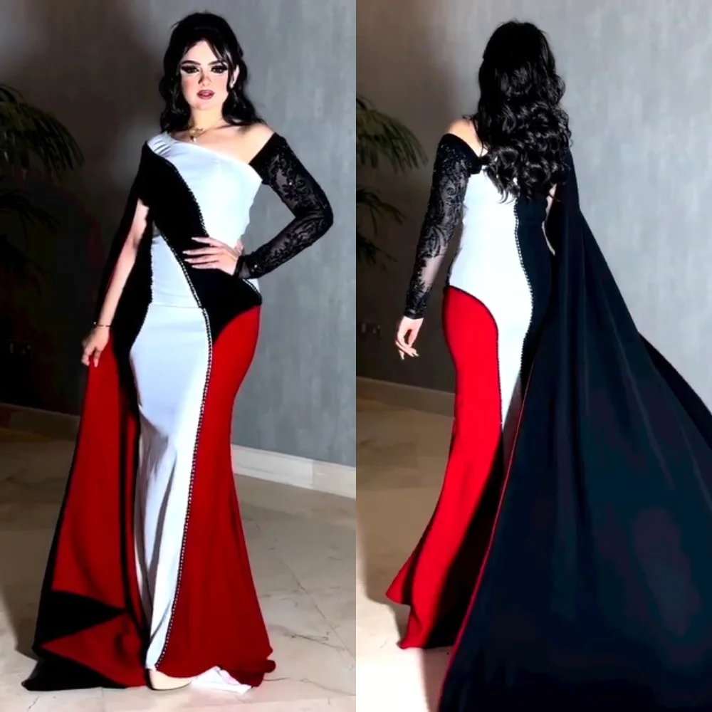 Customized     Jersey Beading  Mermaid Off-the-shoulder Bespoke Occasion Gown Long es Saudi Arabia  Dresses 