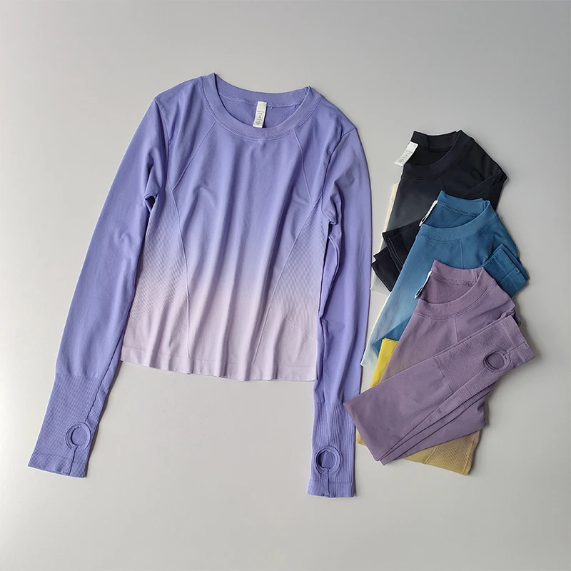 Schlankmachendes Sport-T-Shirt, Fitnessanzug für Damen, eng anliegendes, schnelltrocknendes Oberteil, Yoga-Anzug, Trainingskleidung, schmal geschnitten, lange Ärmel – Detail 2