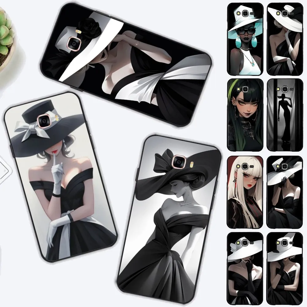 Woman in a black dress and a white hat Phone Case For Samsung J 7 plus 7core J7 neo J6 plus prime J6 J4 J5 Mobile Cover