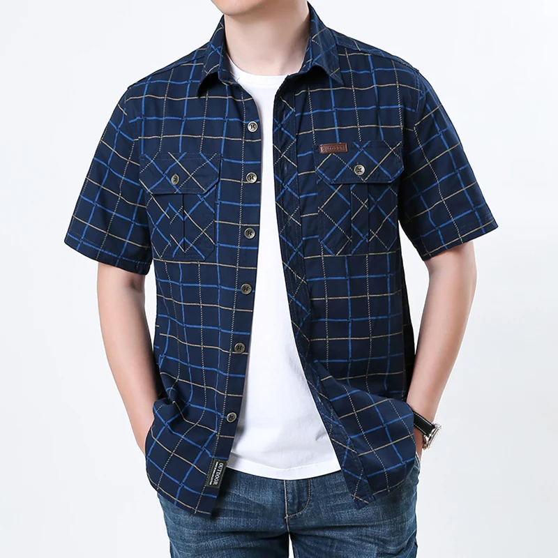 

Summer Men Short Sleeve Shirt Men Casual Breathable Cotton Cargo Shirts Outdoor Camp Hike Safari Work Tactical Shirt Top Male