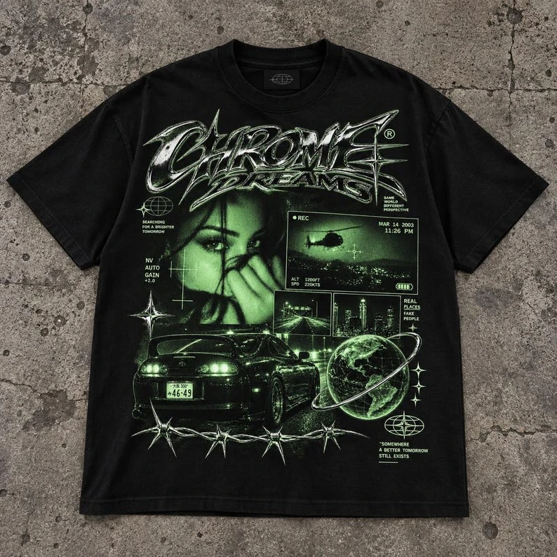 Y2K JDM Supra Night Vision Graphic Tee, Oversized Cyber Grunge Streetwear Shirt