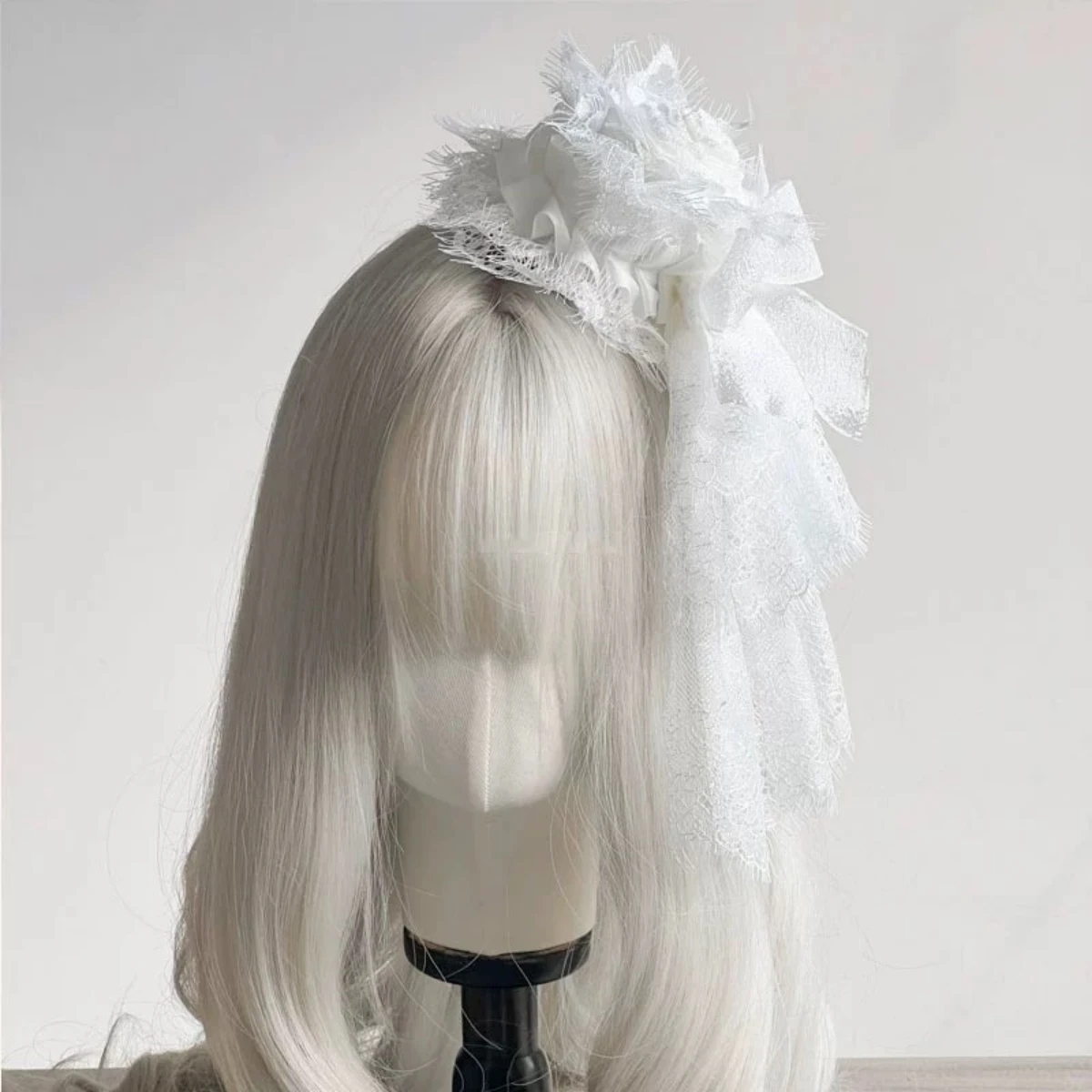 Black/White Princess Lolita Headdress Vintage Lolita Gothic Rose Bow Lace Gift Top Hat Elegant Headband Cosplay Hair Accessaries