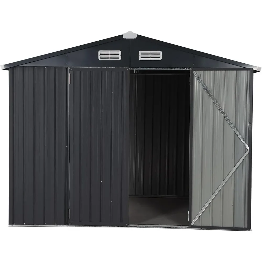 

Garden 8x10FT Outdoor Storage Shed, Large Galvanized Steel Metal Garden Shed, Double Door W/Lock, Outdoor Storage House