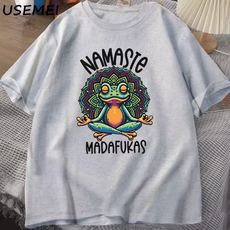 Funny Yoga T Shirt Frog Self Care T-Shirt Cotton Short Sleeve Positive Cottagecore Namaste Tee Men Women Mens Clothes Streetwear - Image 9