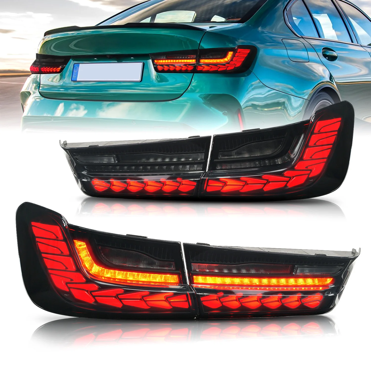 G20 Taillight Suitable for 19-22 BMW 3 Series G20 GTS Taillight Upgrade GTS Dragon Scale Light Emitting Diode Rear Taillight