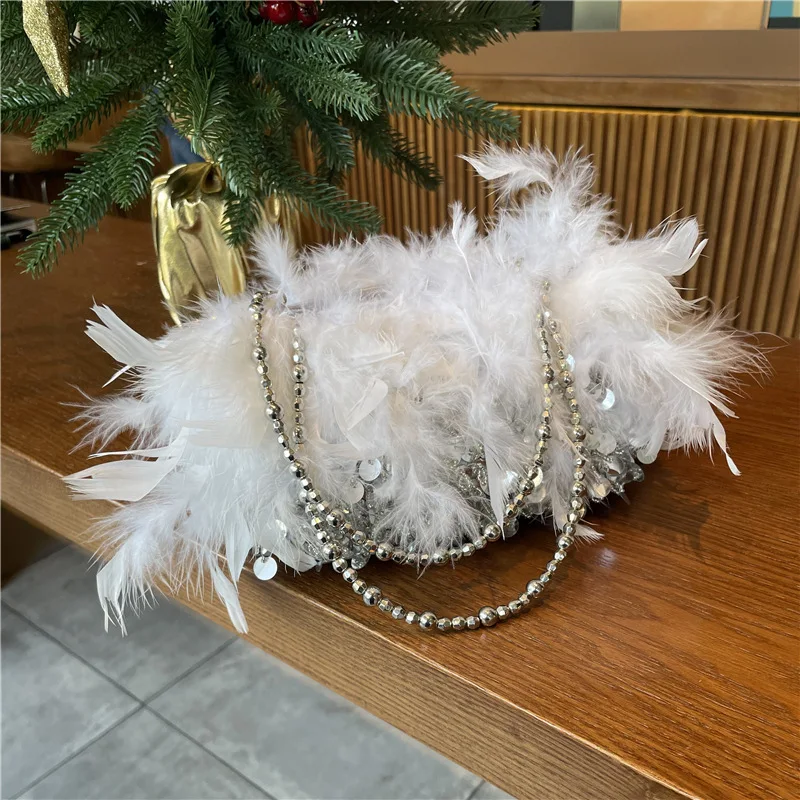 

Women Purse And Handbag Fashion Feathers Chain Tote Bag Princess Clutch Bags