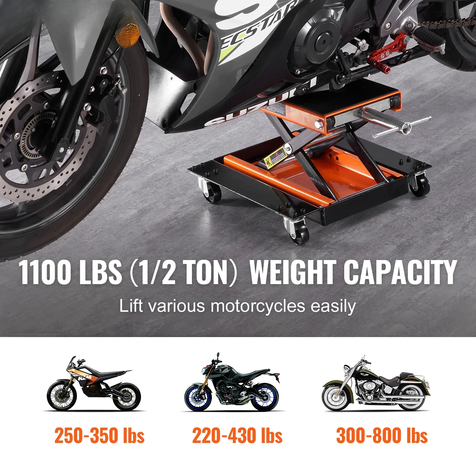 

ez Motorcycle Lift 350/1100/1500 LBS Capacity Motorcycle Scissor Lift Jack with Wide Deck & Safety Pin for Bikes Motorcycles