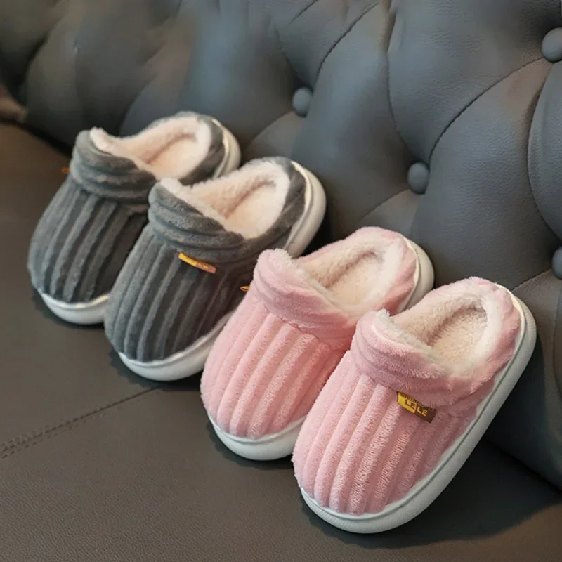 

Winter Boys Girls Baby Plush Slippers Children's Cotton Slippers Indoor Closed-Toe Warm Fuzzy Anti-Slip Parent-Child Slippers