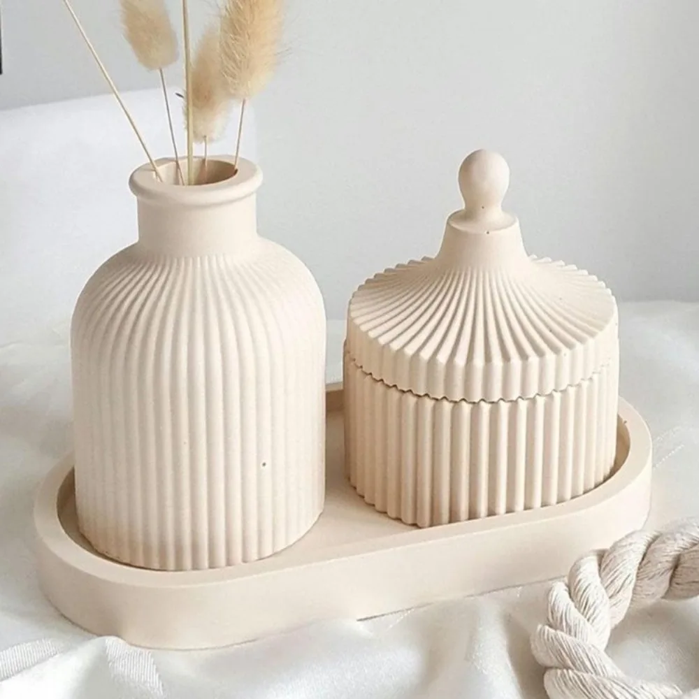 Multipurpose Silicone Mold for Epoxy Resin Gypsum Cement DIY Oval Stripe Storage Tray Lotus Candlestick Vase Home Decor