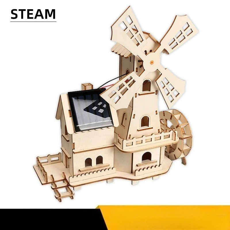 Kit scientifico STEM per la costruzione di una casa con mulino a vento solare fai-da-te, giocattolo educativo per bambini da assemblare, modello di mu