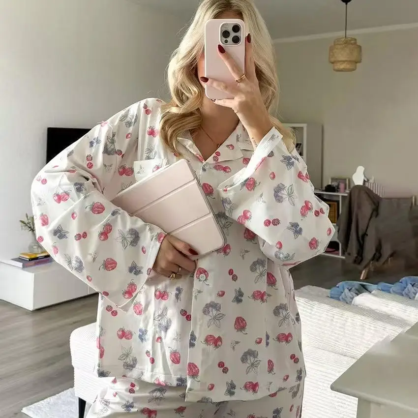 

Sweet Sle Printed Cardigan Top And Pants Set Long Sve Leisure Suit for Young Women Autumn Spring Season Chinese Manufact...