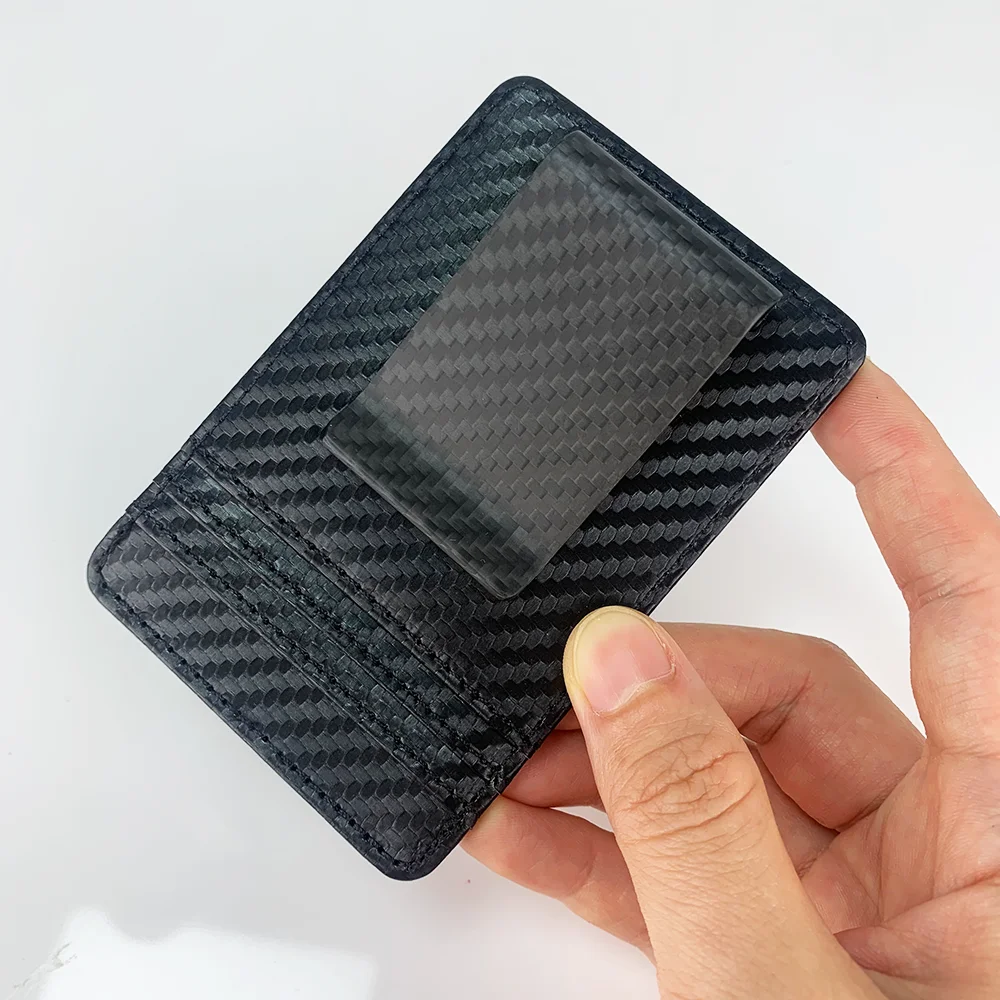 High Quality 2 in 1 Matt Twill Carbon Fiber Money Clip Luxury PU Leather Slim Card Holder Wallet for Men Daily Use