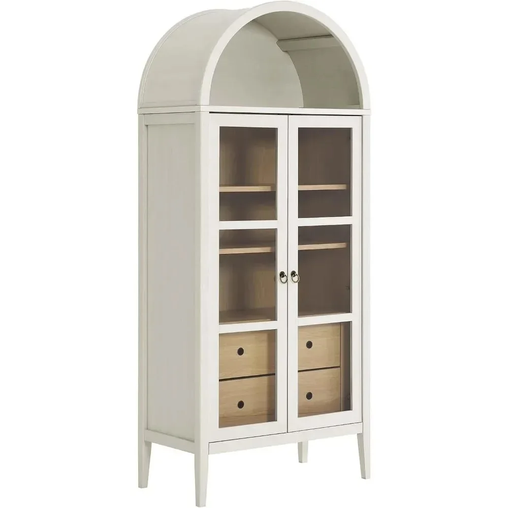 

Modern High Arch Storage Display Cabinet with Full Sliding Drawers, White Oak
