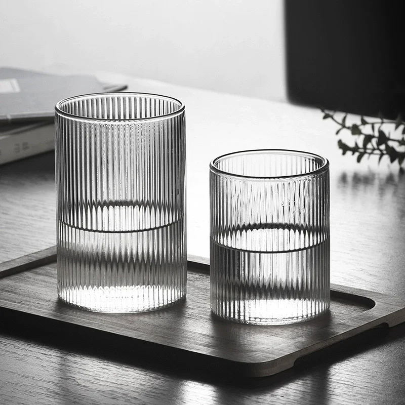 Nordic Ribbed Glass Cup 320ml 10oz 460ml 13oz Heat Resistant Straight Striped Glass Iced Latte Japanese Vertical Coffee Mug
