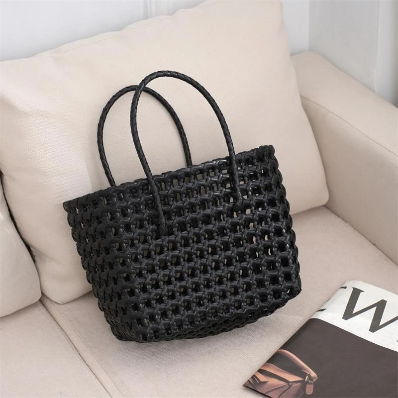 Women Woven Hollow Out Bags PVC Handbag Vegetable Basket Summer Fashion Hand Woven Bag High-capacity Tote Beach Bags for Ladies