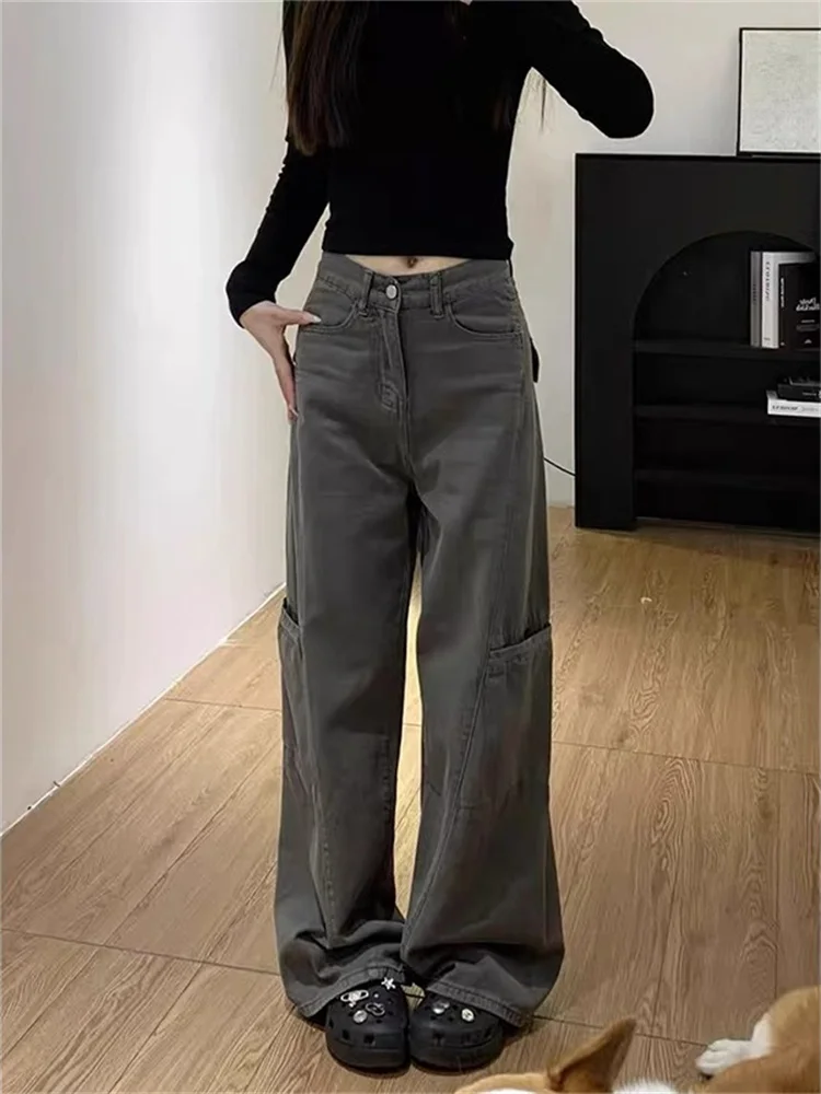 

Loose High Waist Straight Leg Jeans Women's American Style Workwear Denim Pants Summer Wear Resistant Wide Leg Trousers