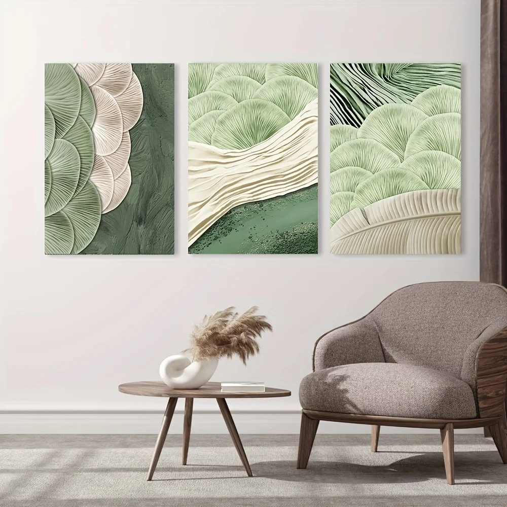 

3pcs/set Unframed Abstract Texture Art Canvas Poster Leaf Home Decor Painting Wall Art Backdrop For Bedroom Office Waterproof