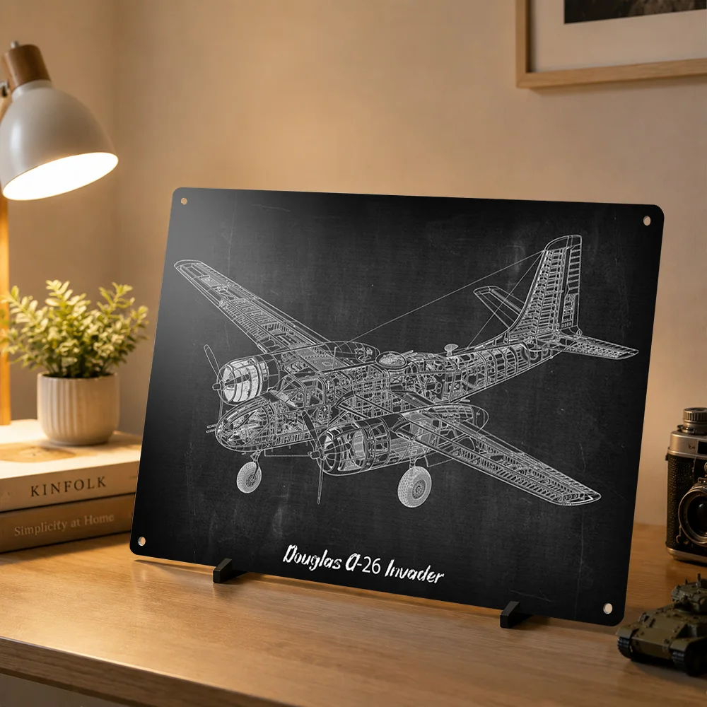 Douglas A26 Invader Poster Retro 3D Printed Metal Signs Customized Wall Hanging Gift for Interior Accessories Living Room Decor