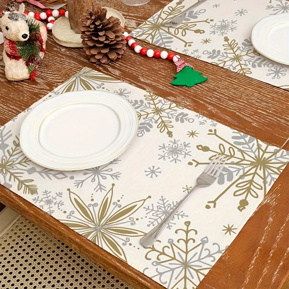 【Winter Snowflake】Christmas Theme Placemat, Non-Slip & Heat-Insulating, Party & Home Dining Table Mat, 4-Piece Set