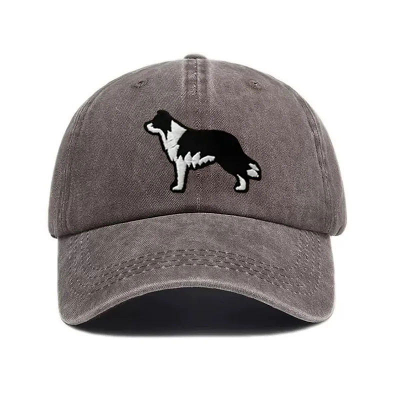 Border Collie Washed Cotton Baseball Cap Vintage Embroidery Unisex Distressed Snapback Hat Casual Animal Lover Gift Daily Hat