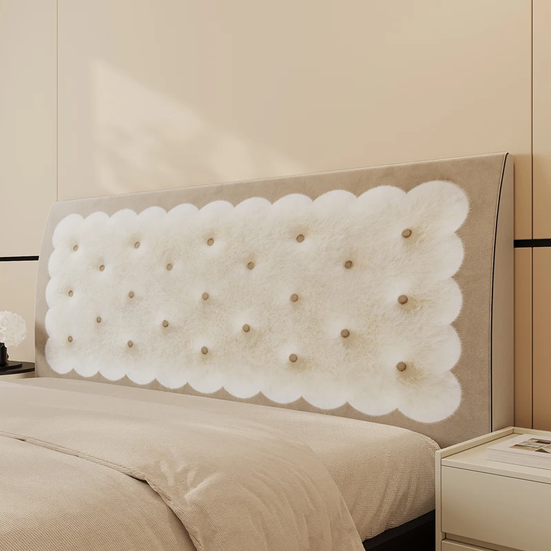 Simple Cream Style Bed Head Cover Soft Padded Dustproof Decorative Wood Bed Back Cover Universal for All Seasons Removable Wa...